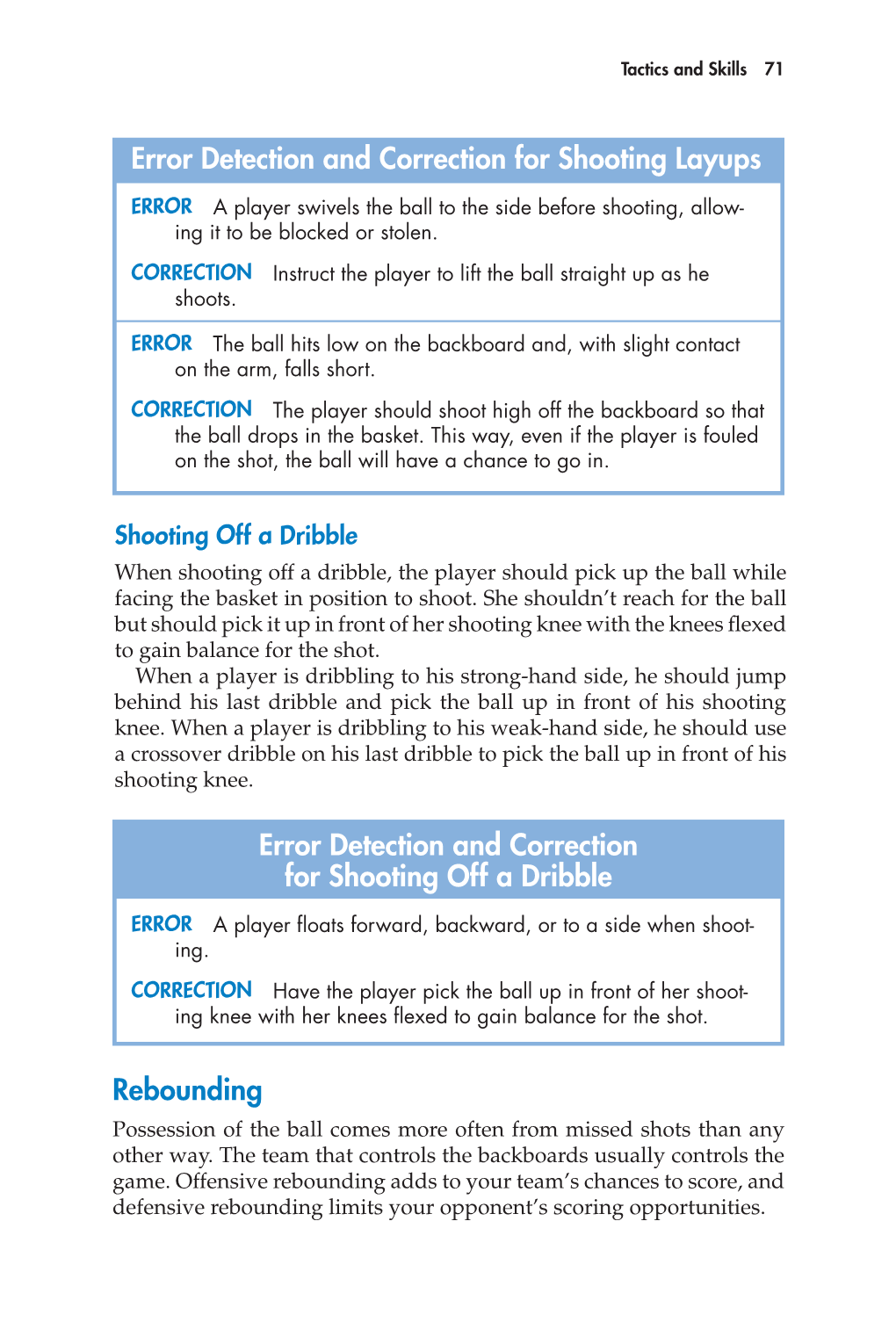 Error Detection and Correction for Shooting Off a Dribble Rebounding