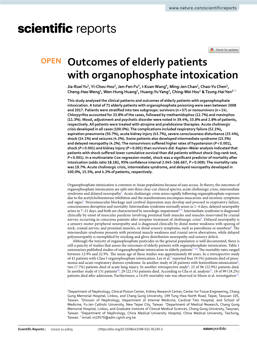 Outcomes of Elderly Patients with Organophosphate Intoxication