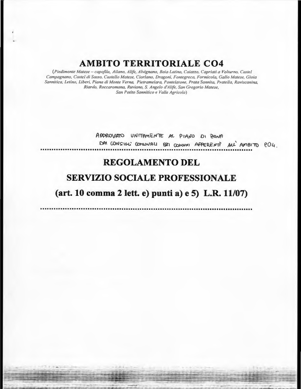 AMBITO TERRITORIALE C04 REGOLAMENTO DEL SERVIZIO SOCIALE PROFESSIONALE (Art. 10 Comma 2 Lett. E)