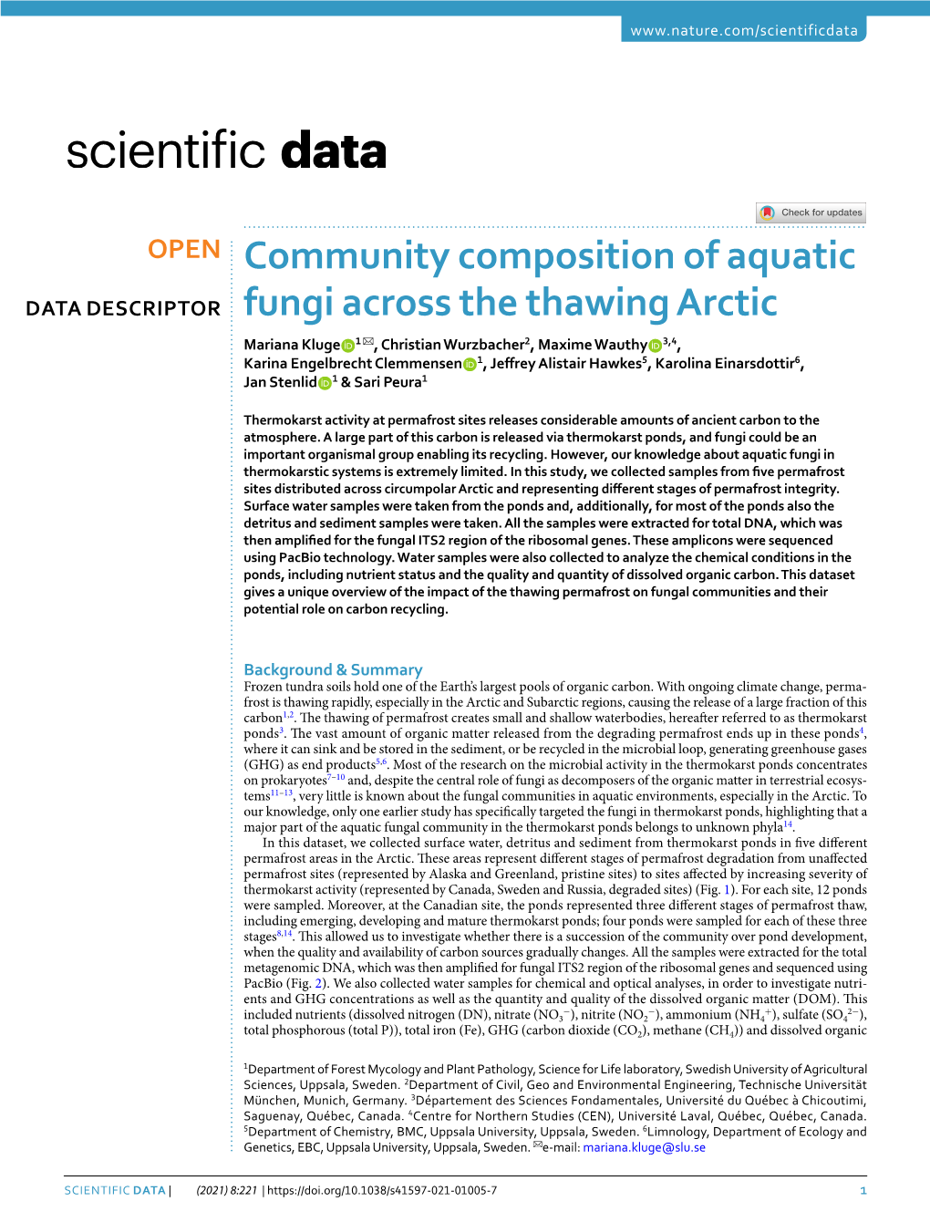 Community Composition of Aquatic Fungi Across the Thawing Arctic