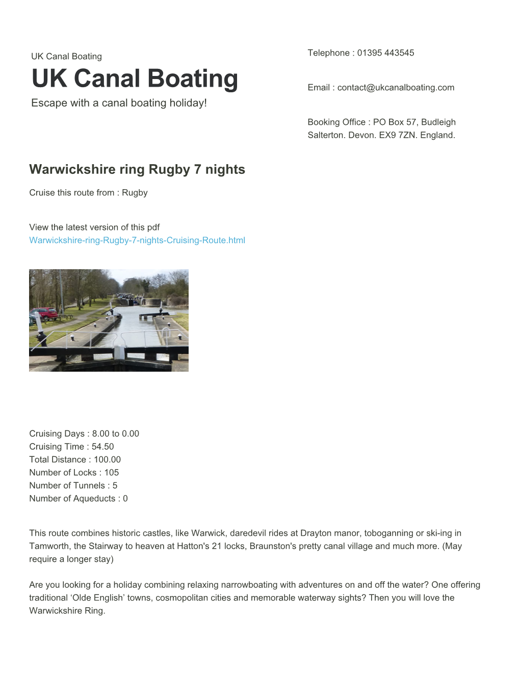 Warwickshire Ring Rugby 7 Nights | UK Canal Boating