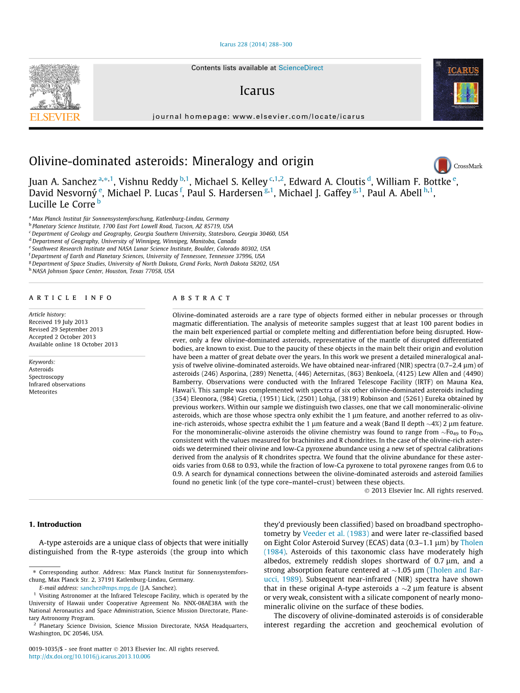 Olivine-Dominated Asteroids: Mineralogy and Origin ⇑ Juan A