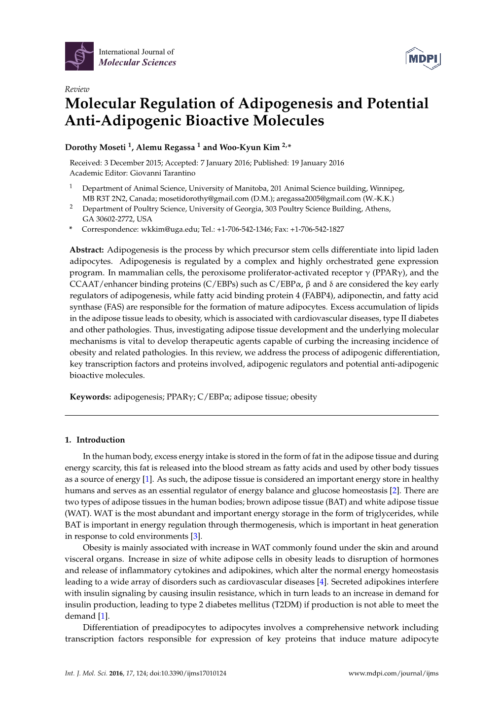 Molecular Regulation of Adipogenesis and Potential Anti-Adipogenic Bioactive Molecules