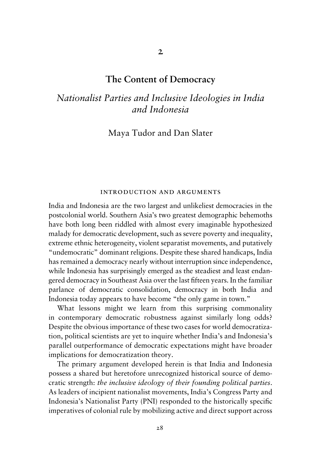 The Content of Democracy Nationalist Parties and Inclusive Ideologies In