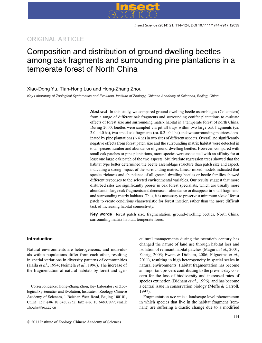 Composition and Distribution of Grounddwelling Beetles Among Oak