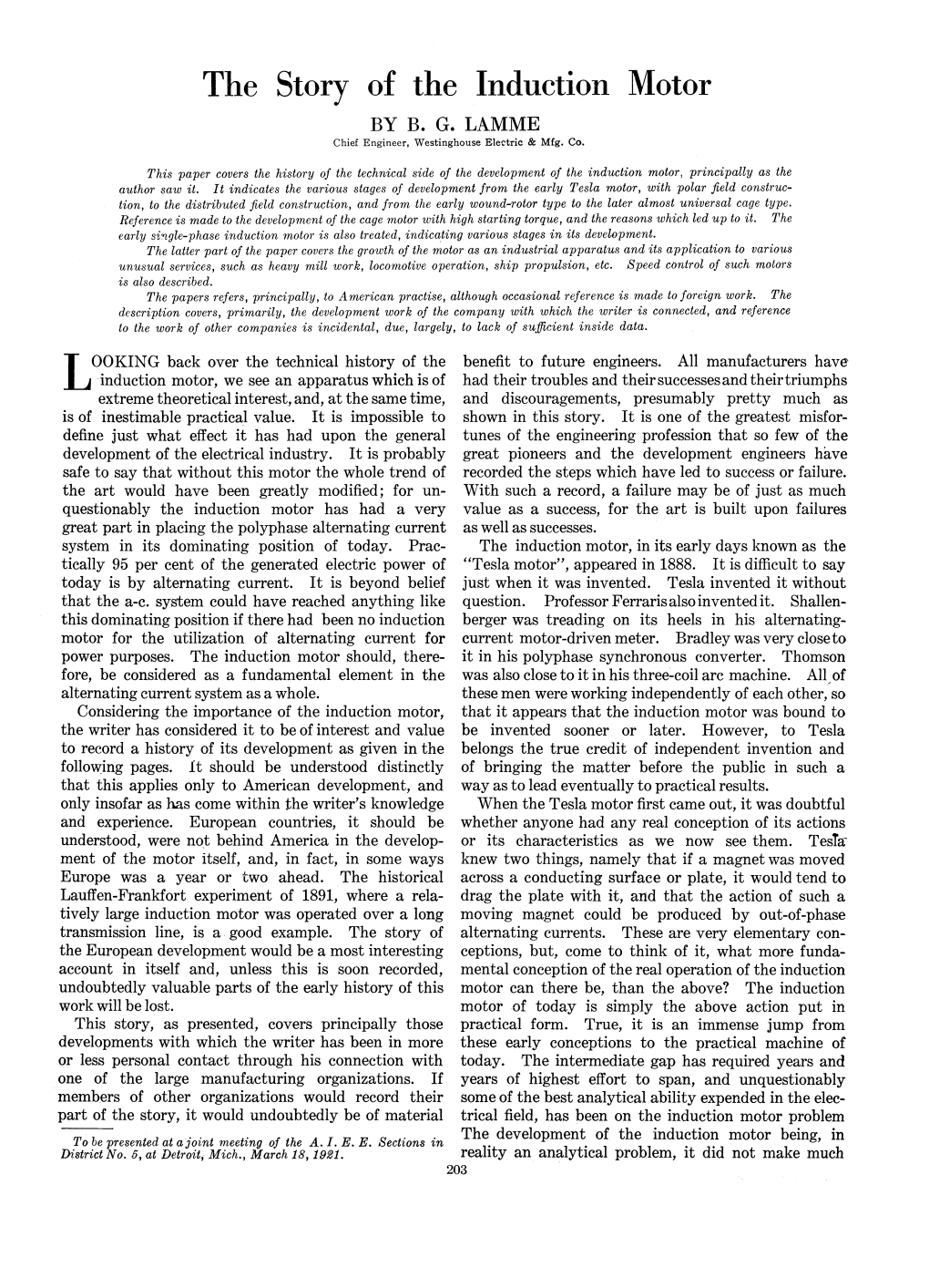 The Story of the Induction Motor