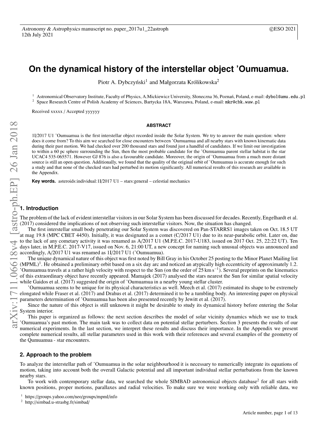 On the Dynamical History of the Interstellar Object 'Oumuamua