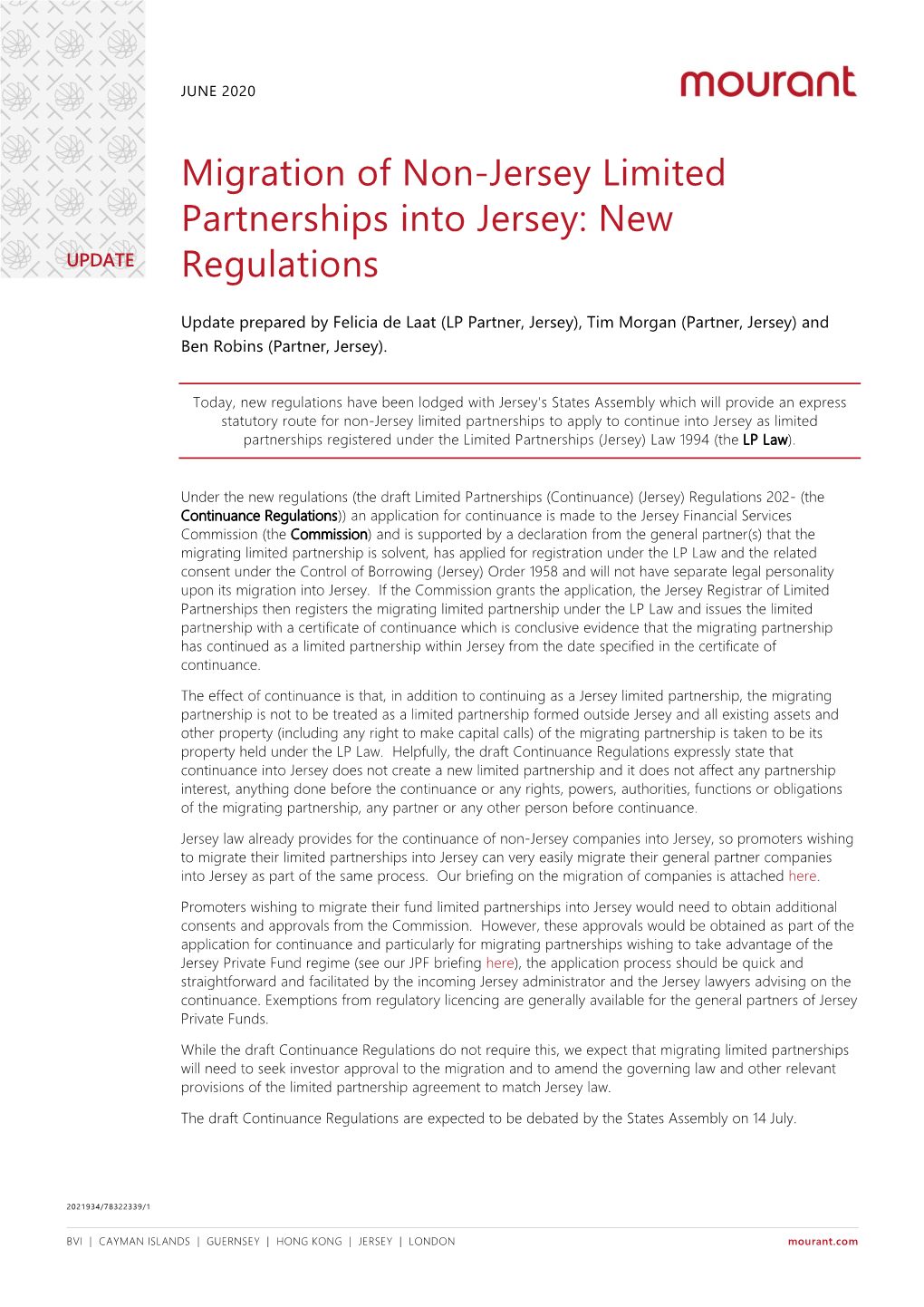 Migration of Non-Jersey Limited Partnerships Into Jersey: New UPDATE Regulations