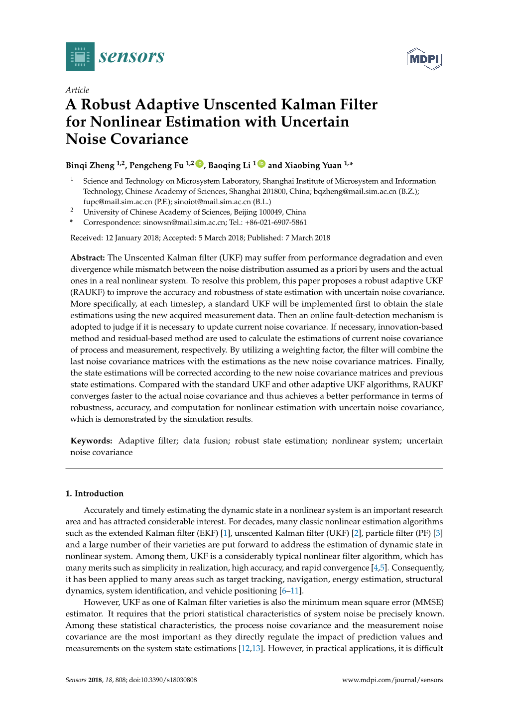 A Robust Adaptive Unscented Kalman Filter for Nonlinear Estimation with Uncertain Noise Covariance