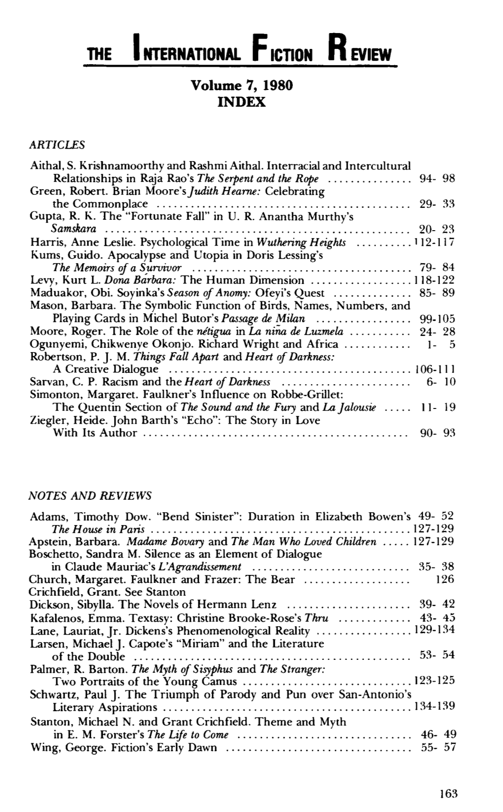 Volume 7, 1980 INDEX