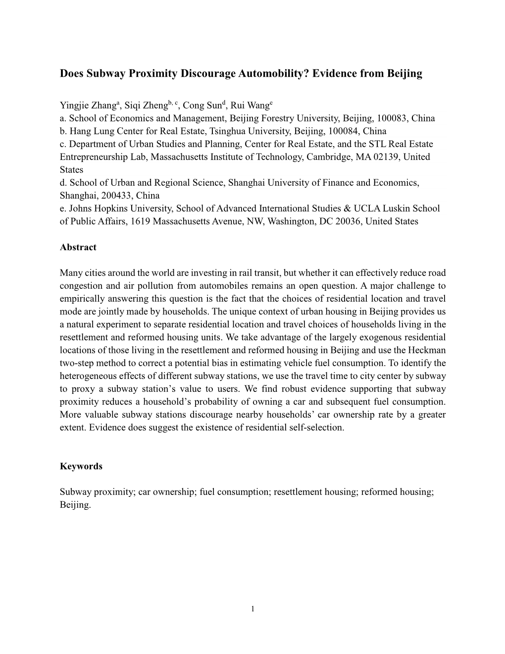 Does Subway Proximity Discourage Automobility? Evidence from Beijing