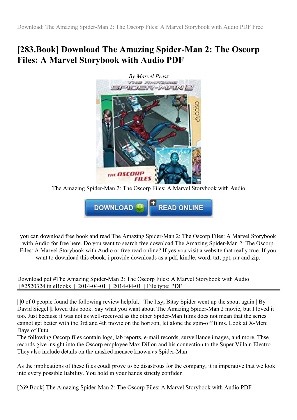 The Oscorp Files: a Marvel Storybook with Audio PDF Free