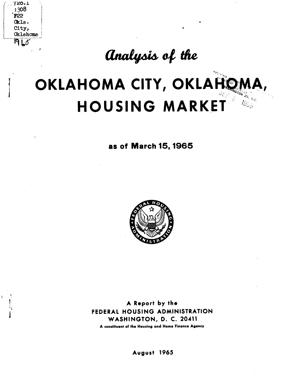 Analysis of the Oklahoma City, Oklahoma Housing Market (1965)