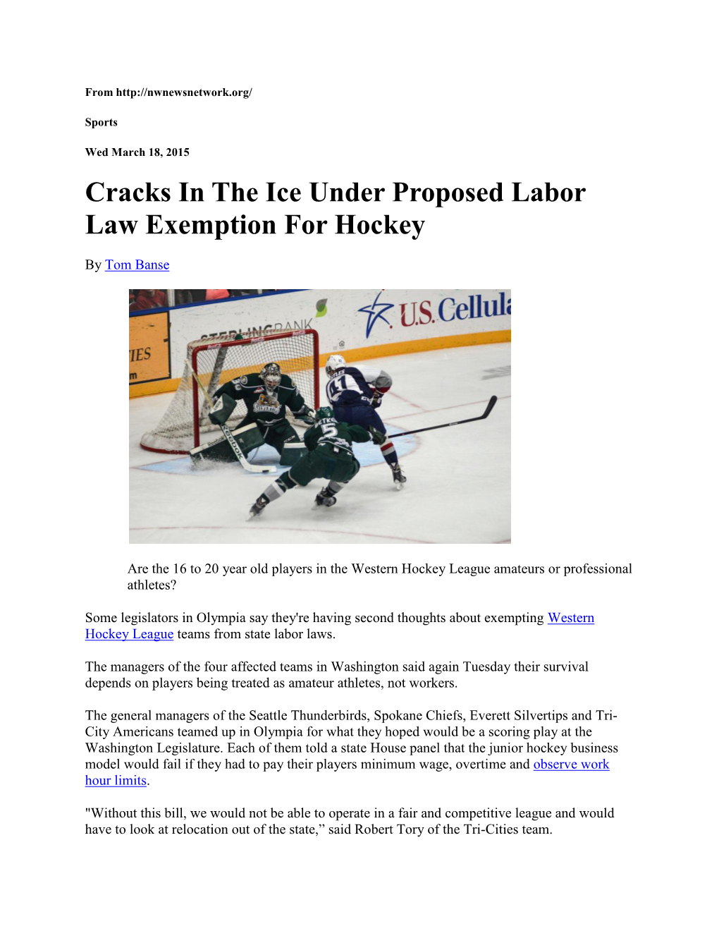 Cracks in the Ice Under Proposed Labor Law Exemption for Hockey