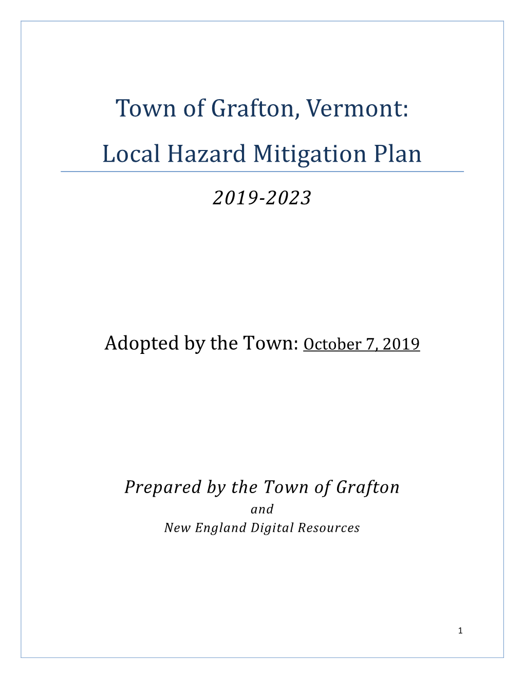 Town of Grafton, Vermont: Local Hazard Mitigation Plan