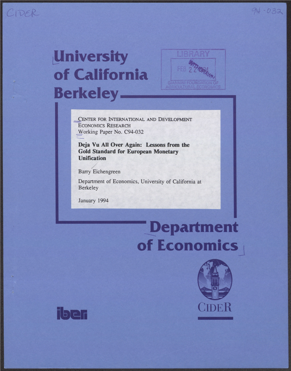 Pniversity of California Berkeley Department of Economicsi