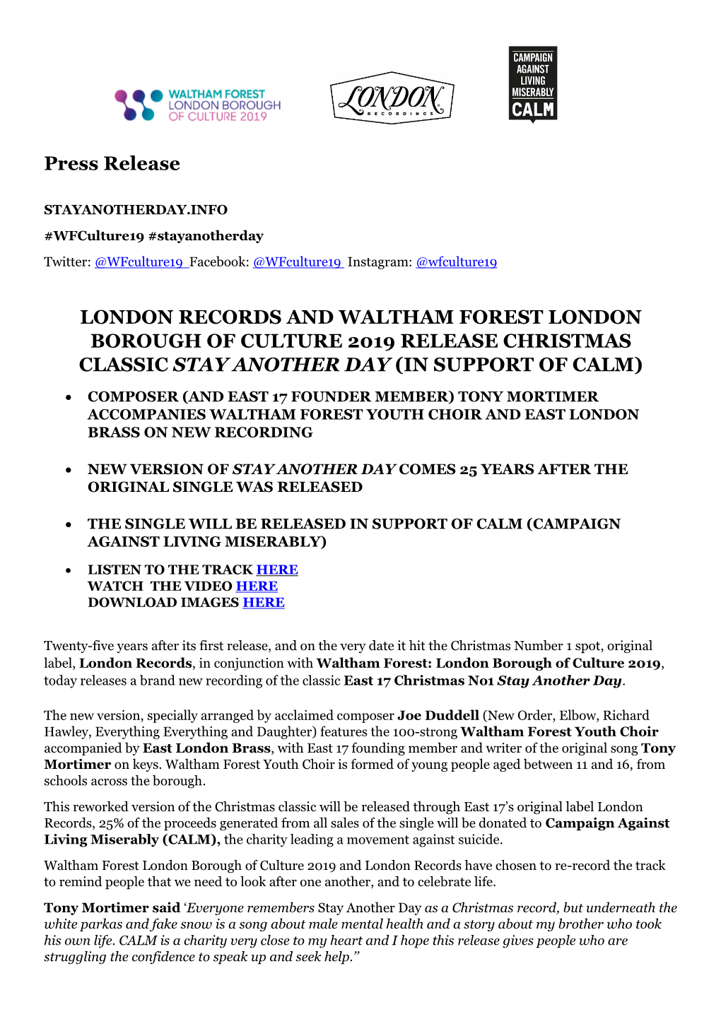 Press Release LONDON RECORDS and WALTHAM FOREST