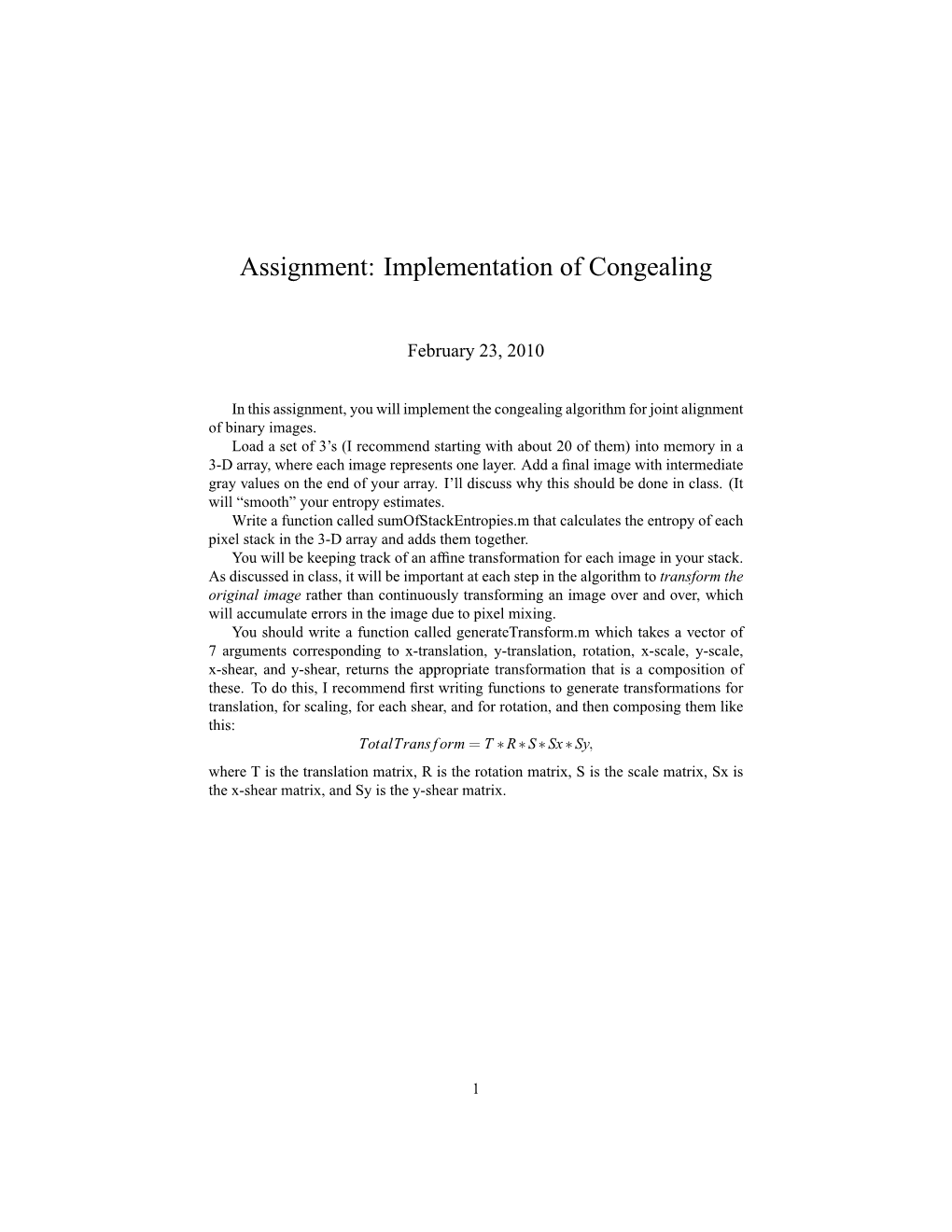 Assignment: Implementation of Congealing