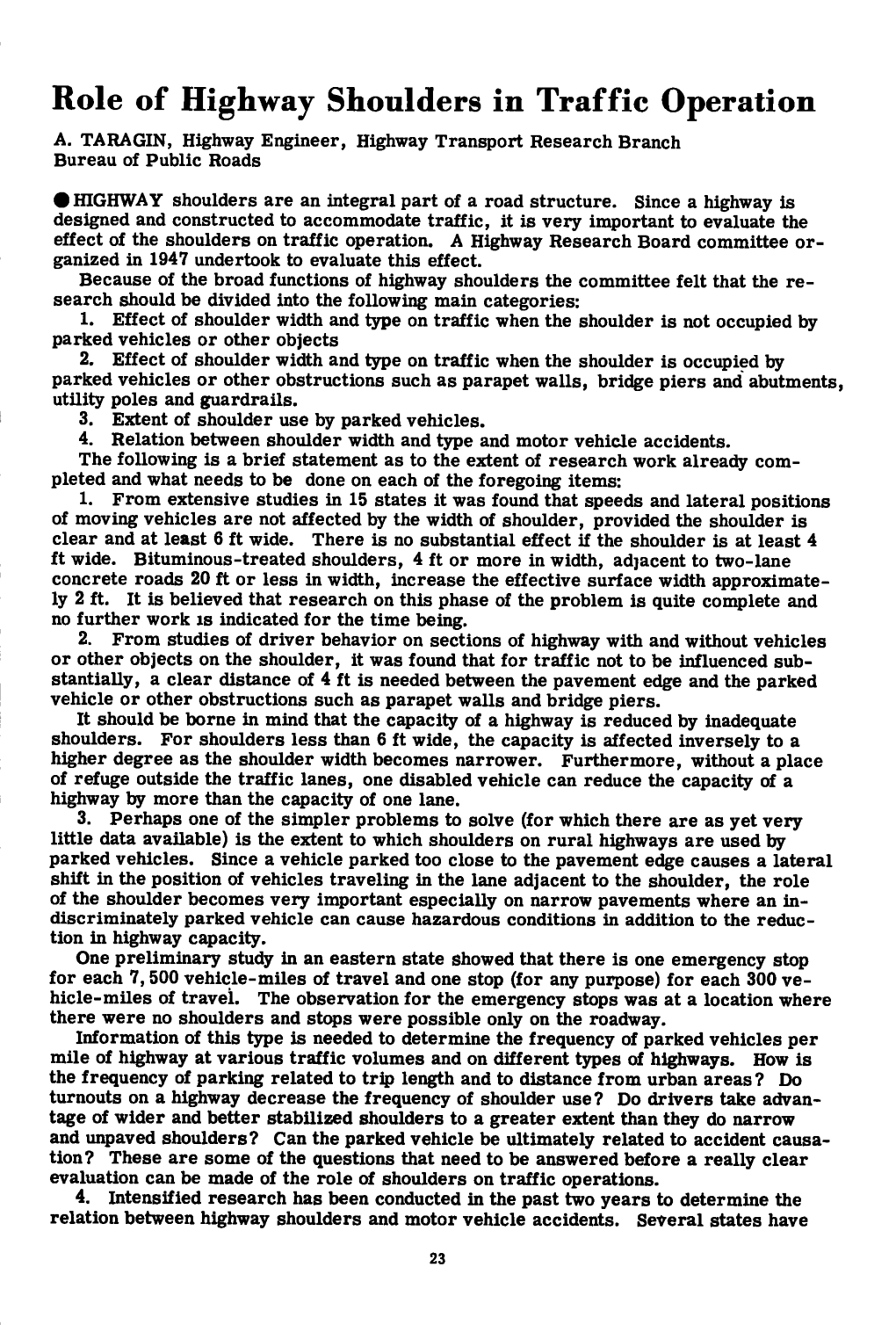 Role of Highway Shoulders in Traffic Operation A