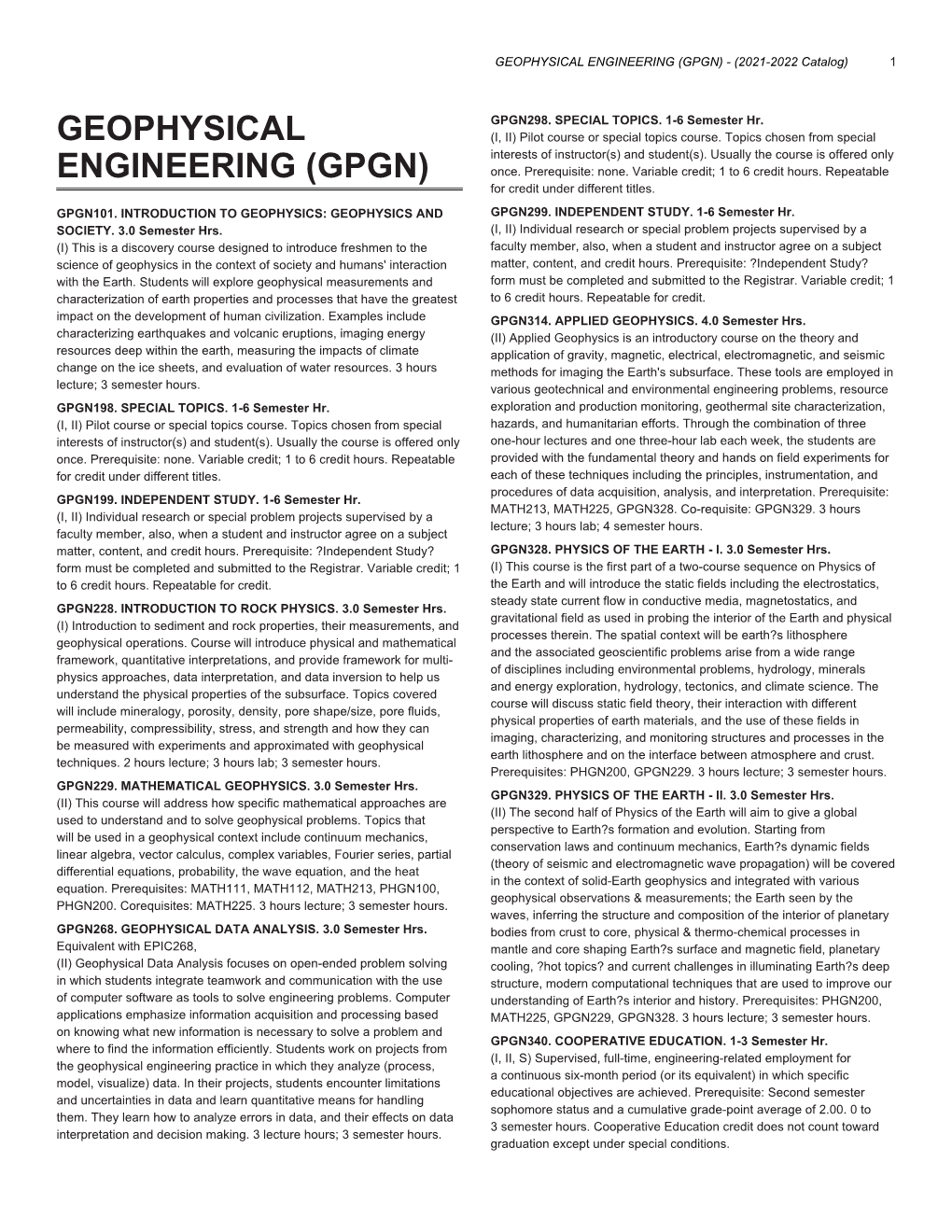 GEOPHYSICAL ENGINEERING (GPGN) - (2021-2022 Catalog) 1