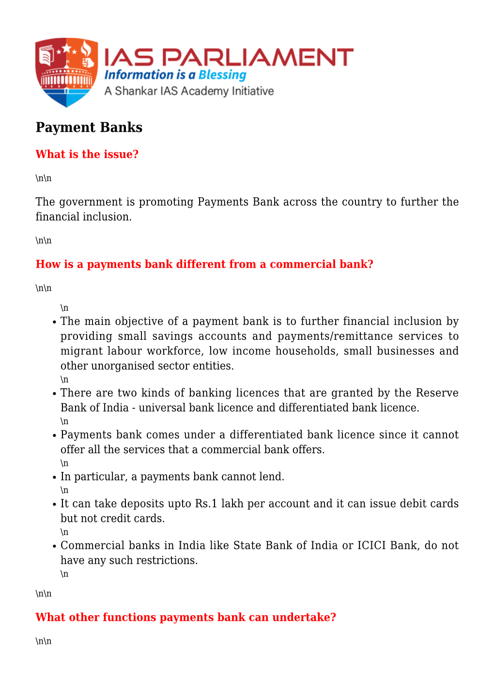 Payment Banks