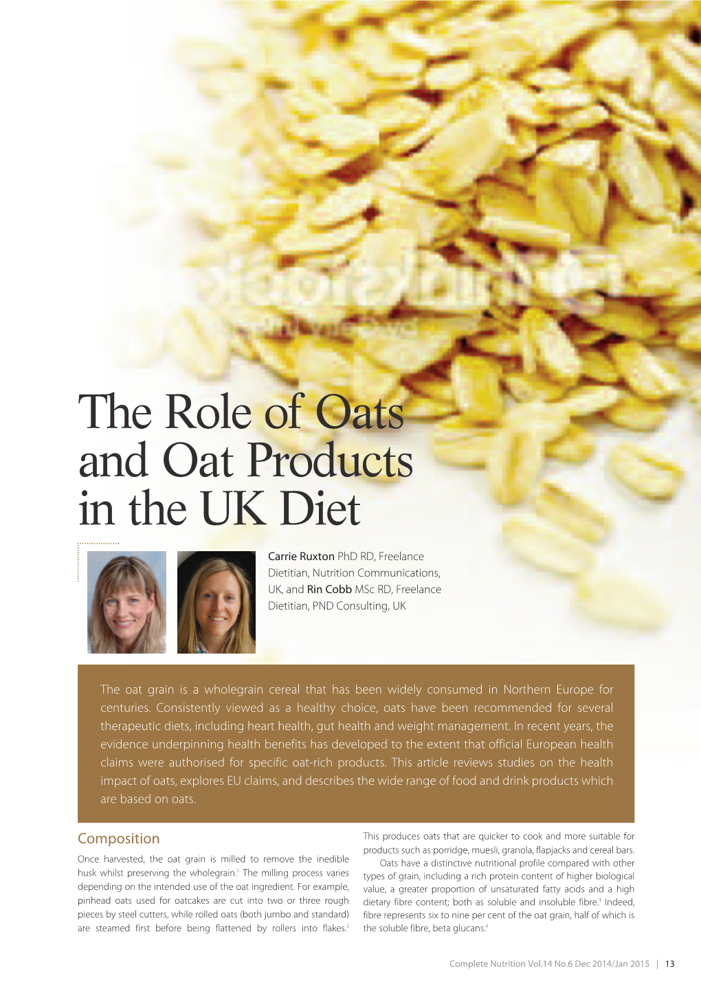 The Role of Oats and Oat Products in the UK Diet