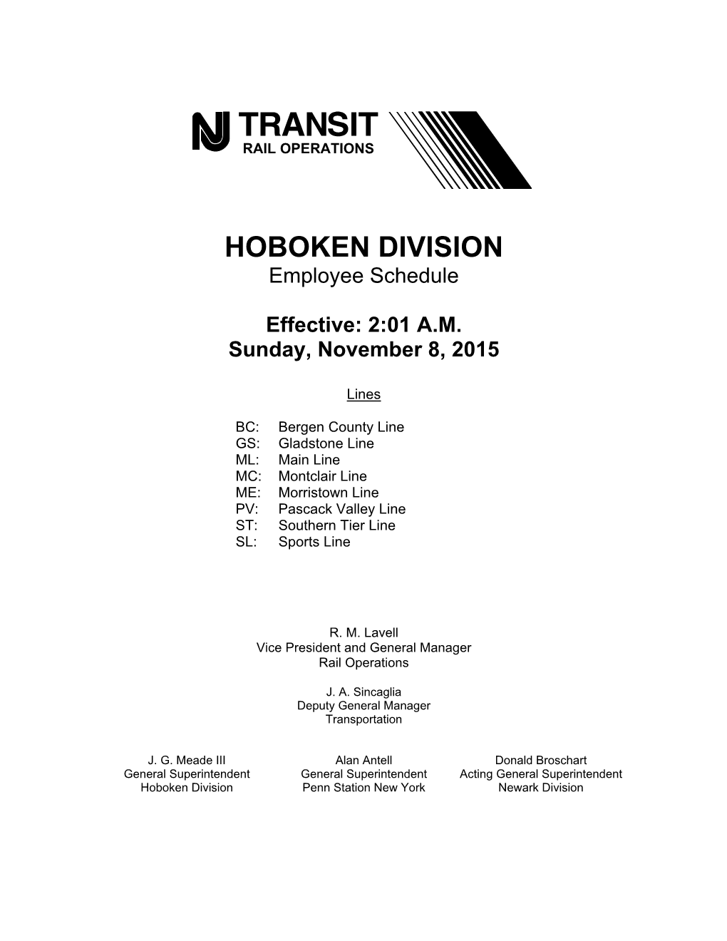 HOBOKEN DIVISION Employee Schedule