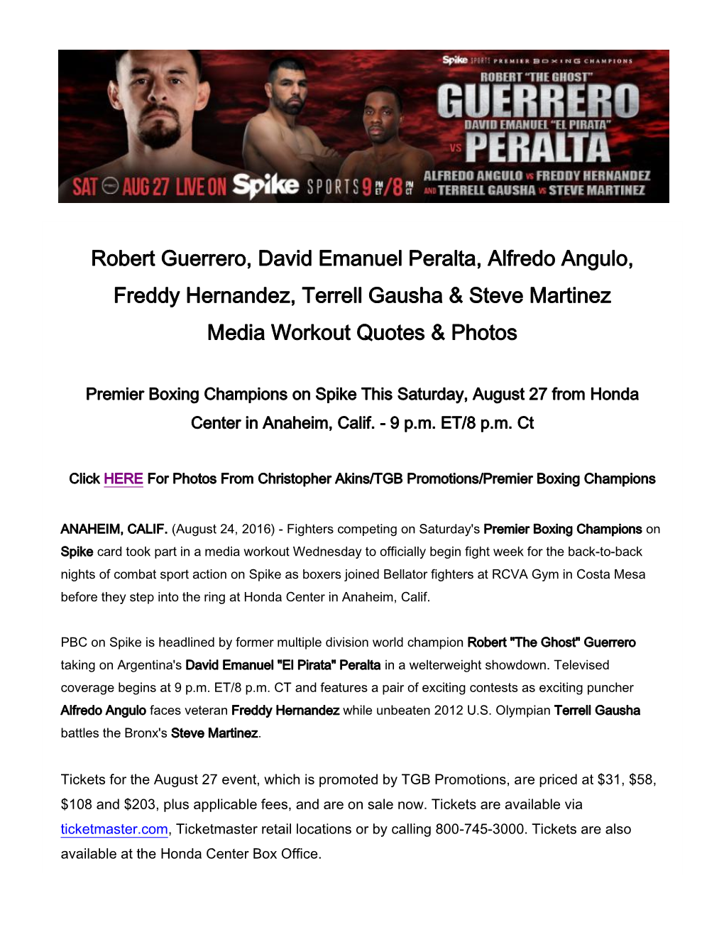 Robert Guerrero, David Emanuel Peralta, Alfredo Angulo, Freddy Hernandez, Terrell Gausha & Steve Martinez Media Workout Qu