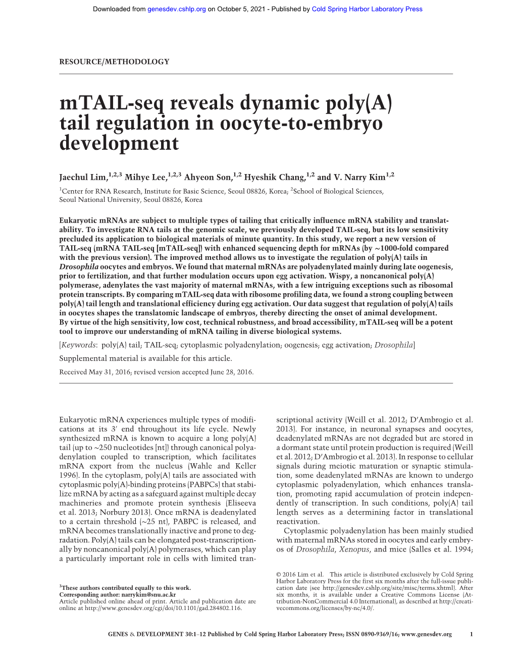 Tail Regulation in Oocyte-To-Embryo Development