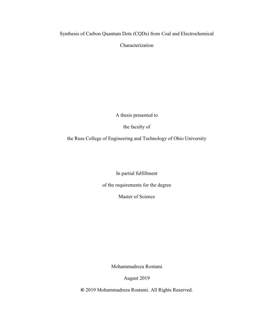 Synthesis of Carbon Quantum Dots (Cqds) from Coal and Electrochemical