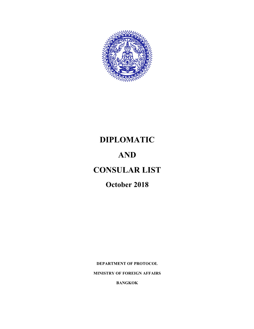 DIPLOMATIC and CONSULAR LIST October 2018