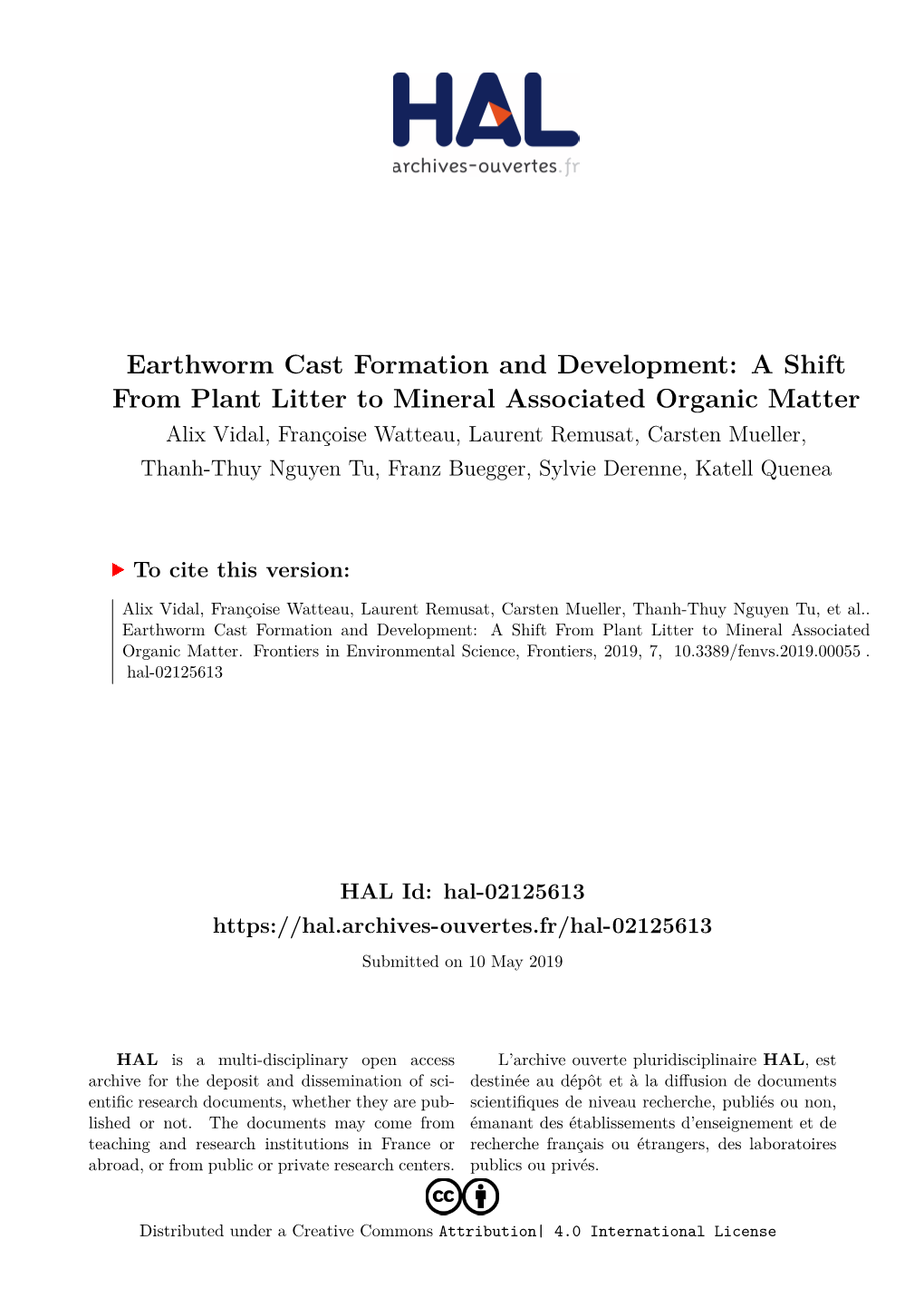 Earthworm Cast Formation and Development