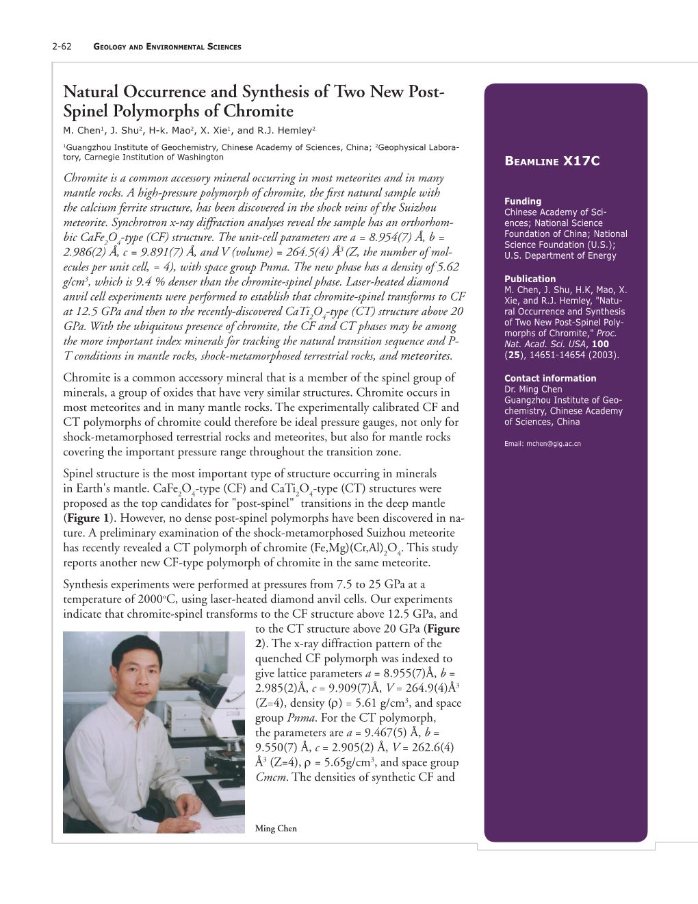 Natural Occurrence and Synthesis of Two New Post- Spinel Polymorphs of Chromite M