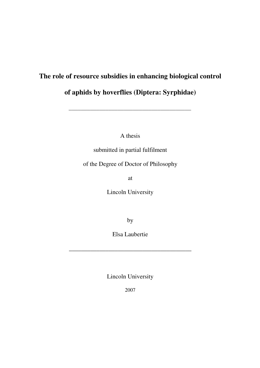 The Role of Resource Subsidies in Enhancing Biological Control of Aphids by Hoverflies (Diptera: Syrphidae)