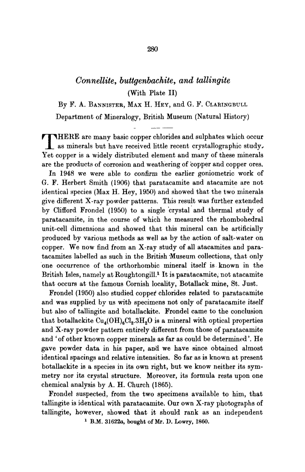 Connellite, Buttgenbachite, and Tallingite (With Plate II) by F