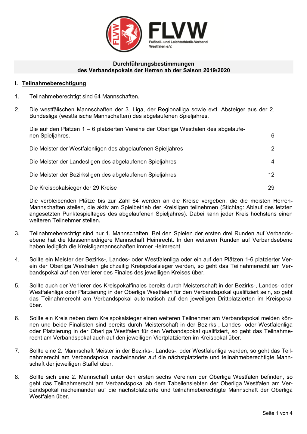 Durchführungsbestimmungen Des Verbandspokals Der Herren Ab Der Saison 2019/2020