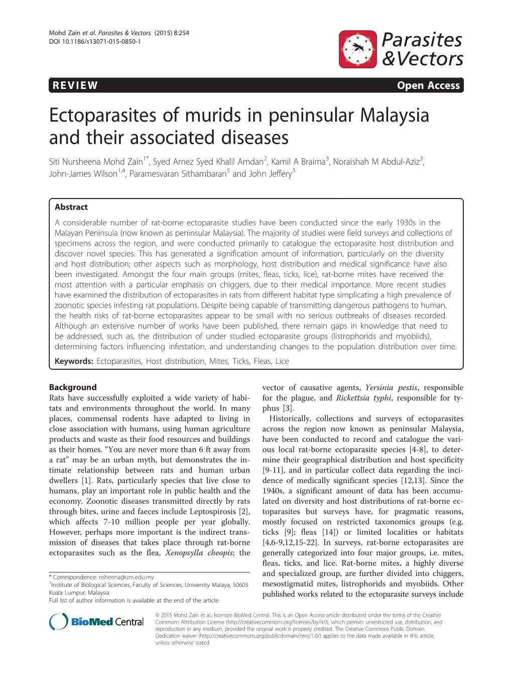 Ectoparasites of Murids in Peninsular Malaysia and Their Associated