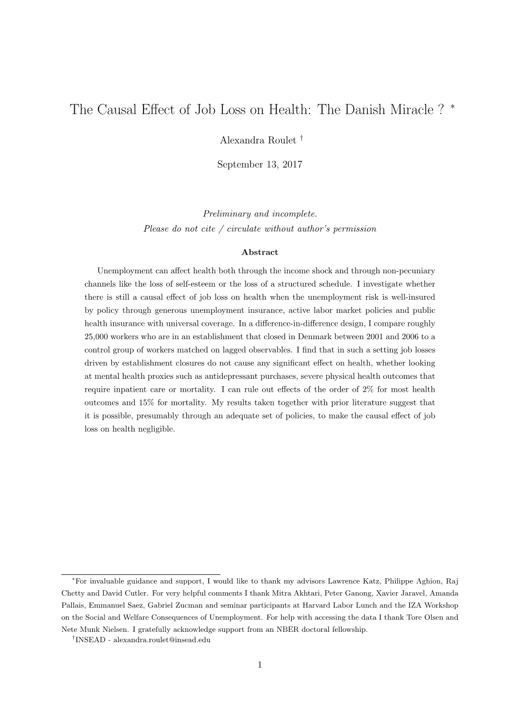 The Causal Effect of Job Loss on Health