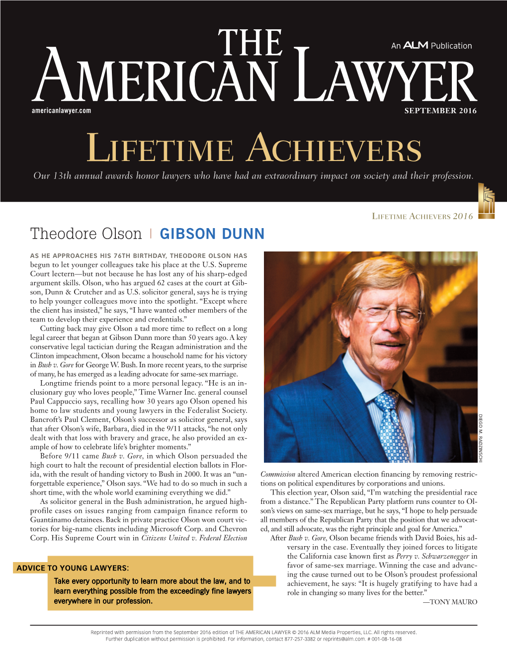 Lifetime Achievers Our 13Th Annual Awards Honor Lawyers Who Have Had an Extraordinary Impact on Society and Their Profession