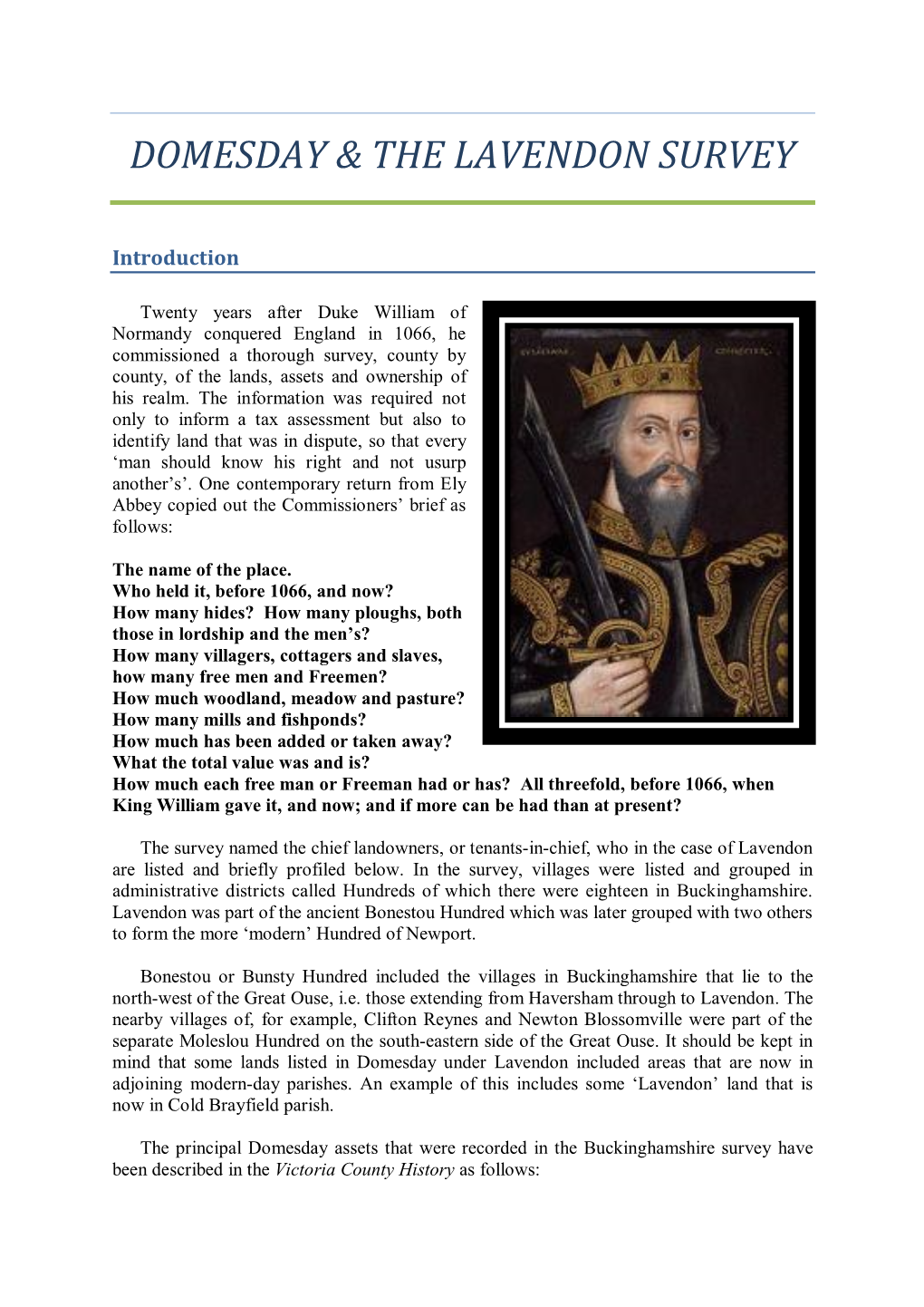 Domesday & the Lavendon Survey