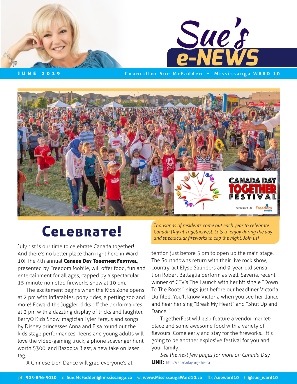 E-NEWS JUNE 2019 Councillor Sue Mcfadden • Mississauga WARD 10