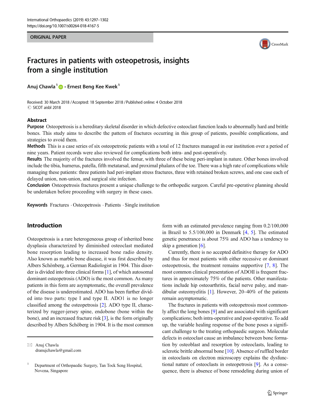 Fractures in Patients with Osteopetrosis, Insights from a Single Institution