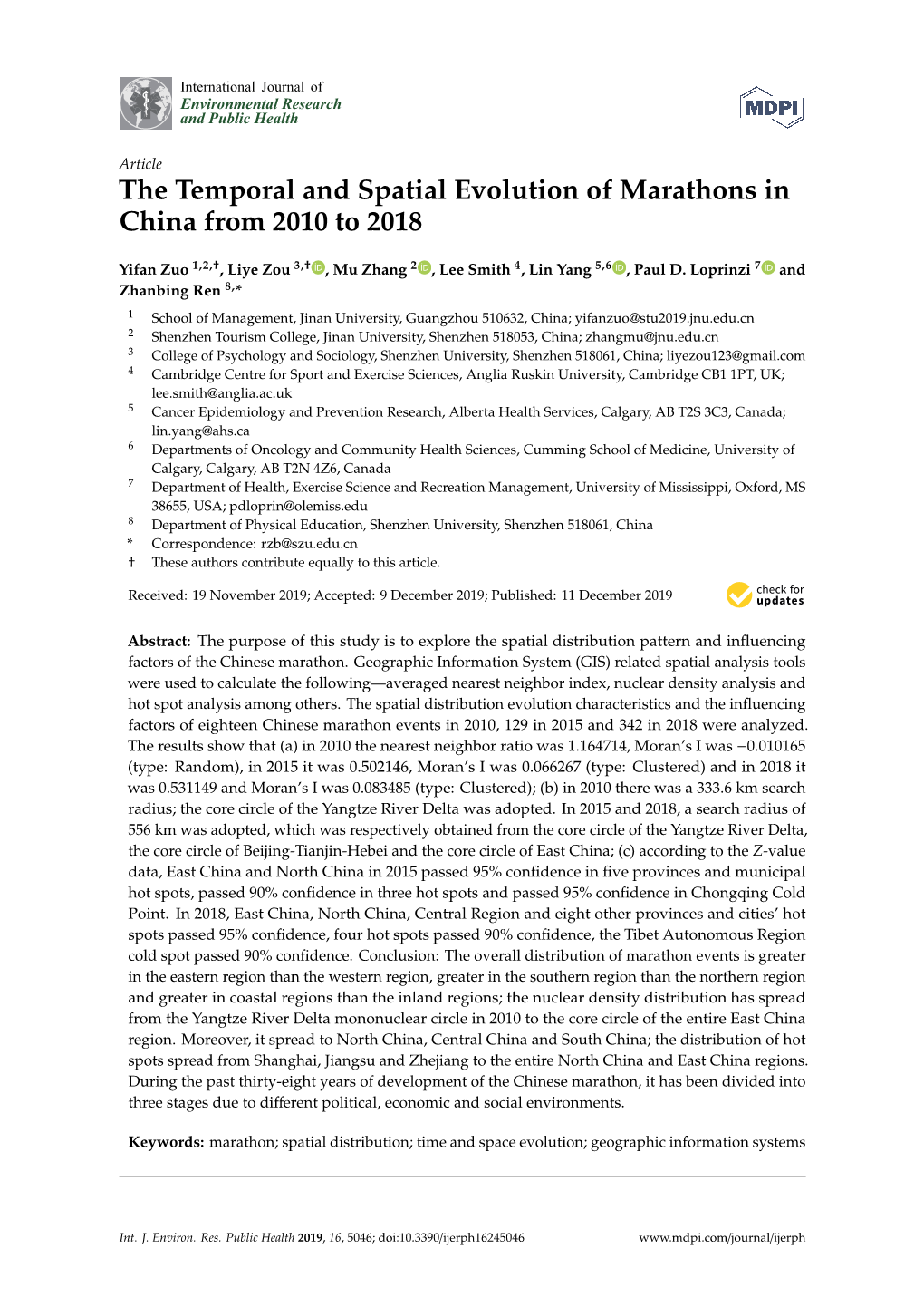 The Temporal and Spatial Evolution of Marathons in China from 2010 to 2018