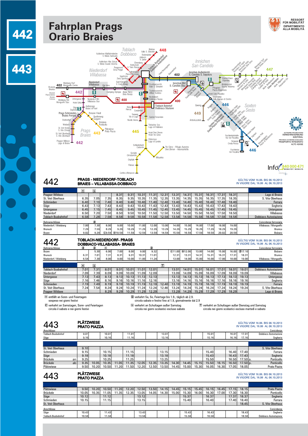 Fahrplan Prags Orario Braies