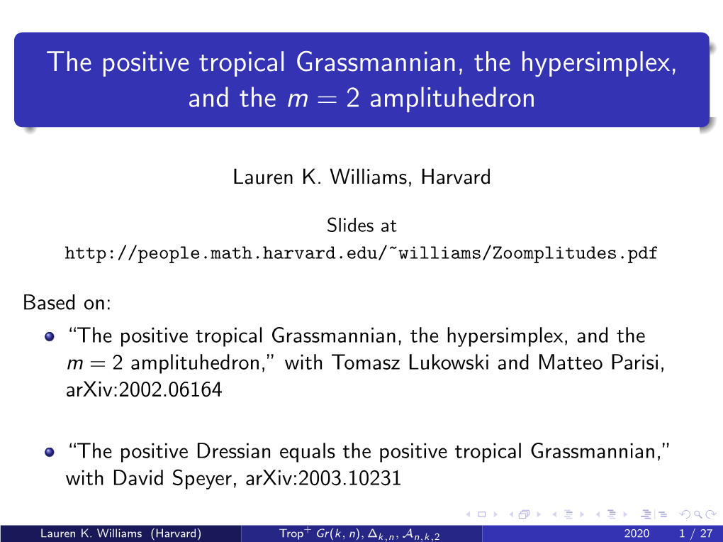 The Positive Tropical Grassmannian, the Hypersimplex, and the M=2