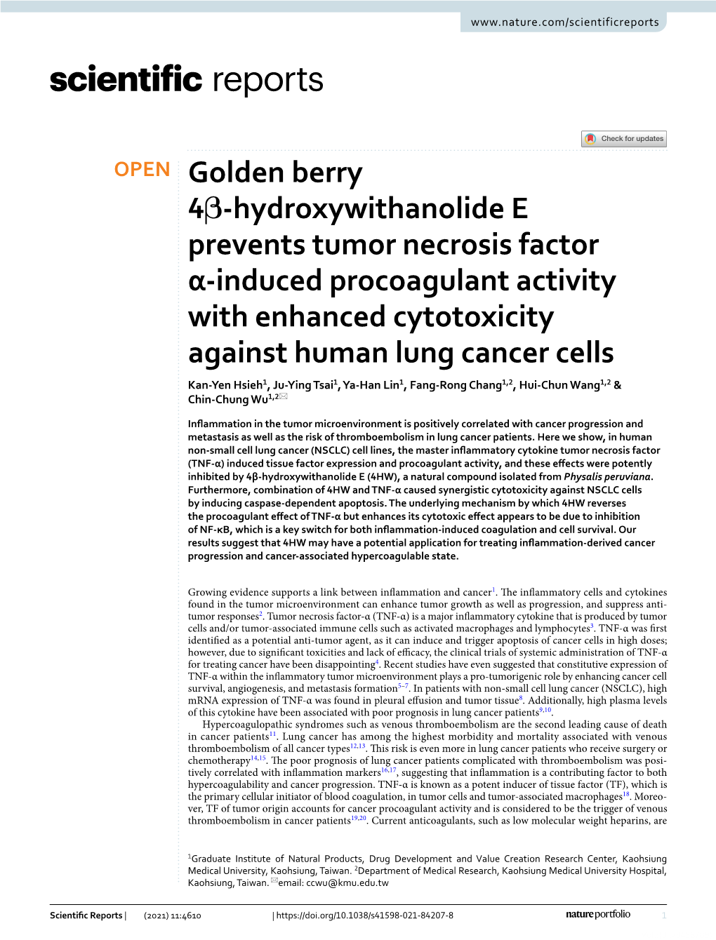 Golden Berry 4Β-Hydroxywithanolide E Prevents Tumor Necrosis Factor Α