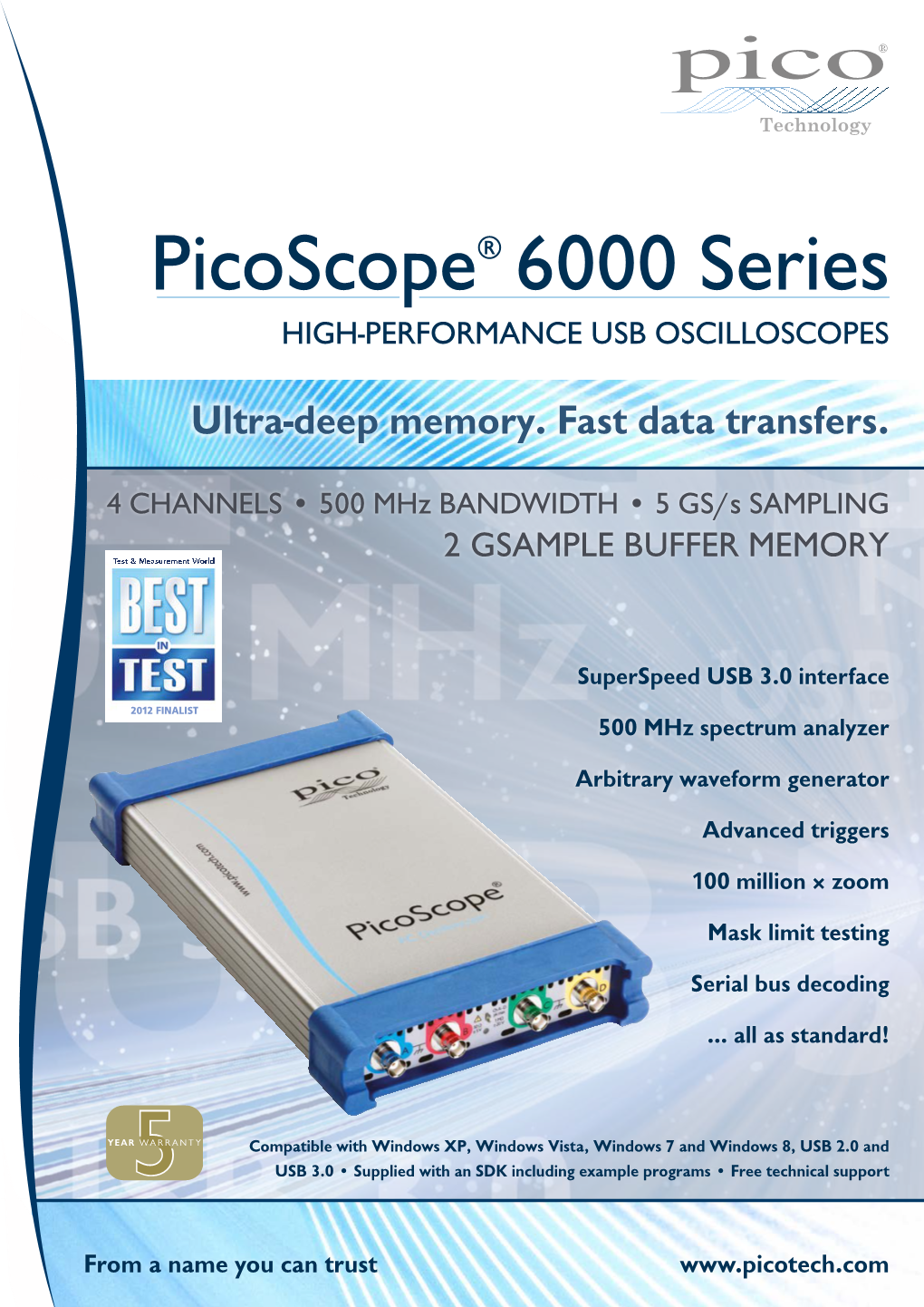 Picoscope® 6000 Series HIGH-PERFORMANCE USB OSCILLOSCOPES