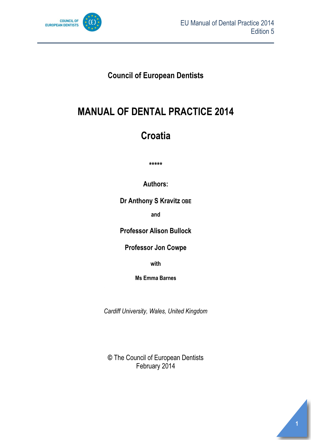 MANUAL of DENTAL PRACTICE 2014 Croatia