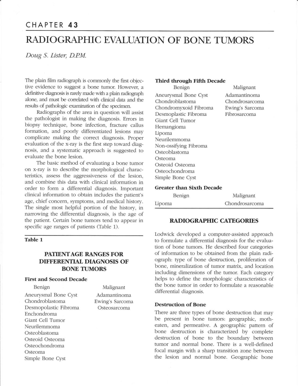 Radiographic Evaluation of Bone Tumors