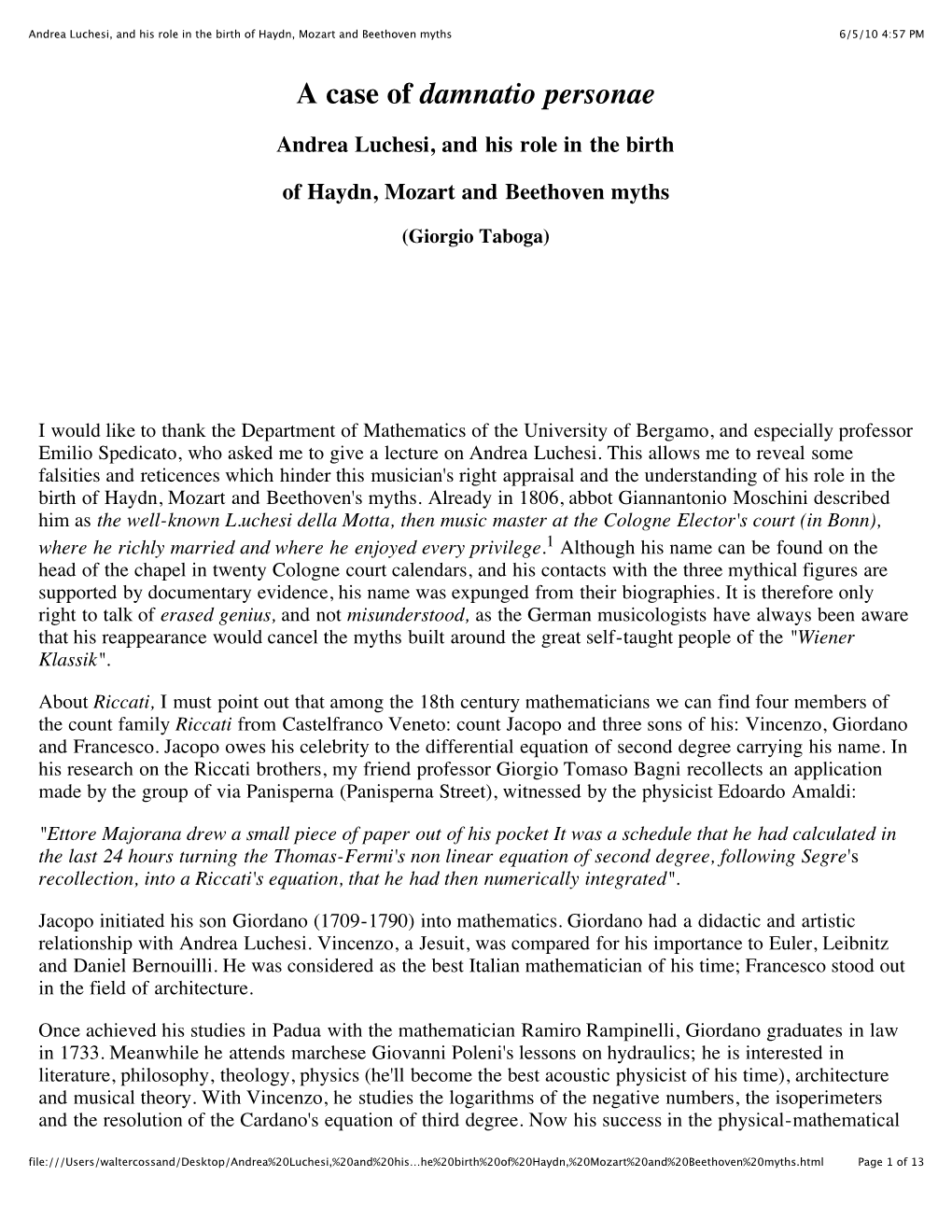 Andrea Luchesi, and His Role in the Birth of Haydn, Mozart and Beethoven Myths 6/5/10 4:57 PM